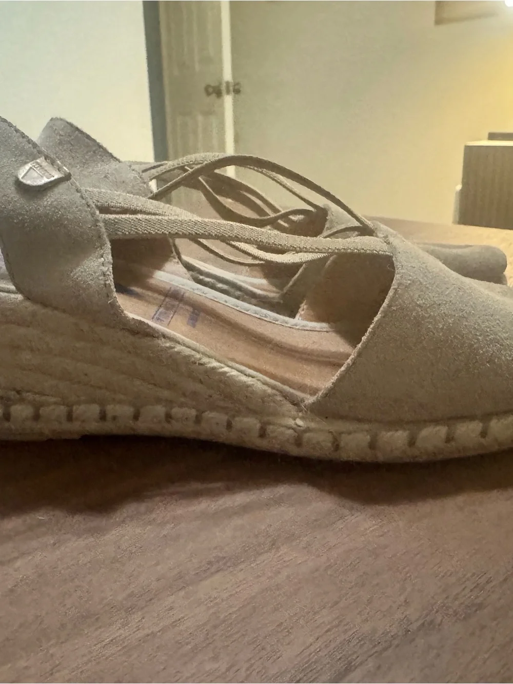 Spanish Leather Beige Suede Espadrille Wedge Sandals